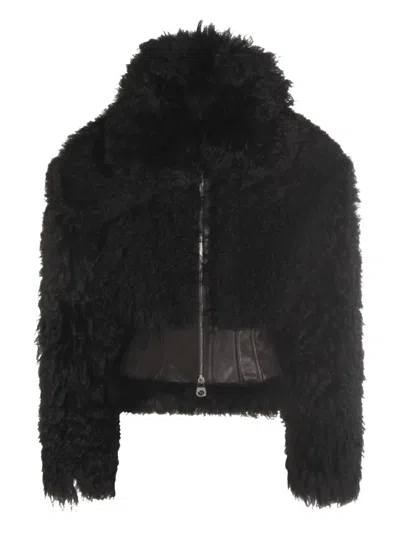 Blumarine Leather-detail Fleece Jacket In Black