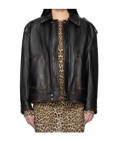 Blumarine Leather Jacket In Black