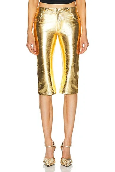 Blumarine Leather Pedal Pusher Pant In Gold