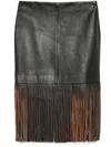 Blumarine Fringe Leather Skirt In 黑色