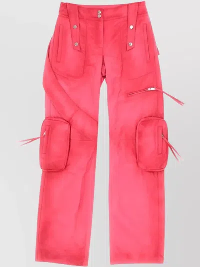 Blumarine Leather Trousers With Cargo Pockets And Tassel Accents In Red