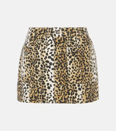 Blumarine Leopard-print Cotton Miniskirt In Brown