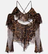 Blumarine Leopard-print Draped Silk Top In Brown