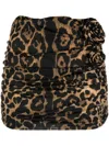 Blumarine Floral-appliqué Leopard-print Miniskirt In Brown