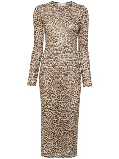 Blumarine Leopard-print Knit Midi Dress In Brown