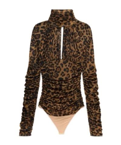 BLUMARINE BLUMARINE LEOPARD PRINTED RUCHED BODYSUIT