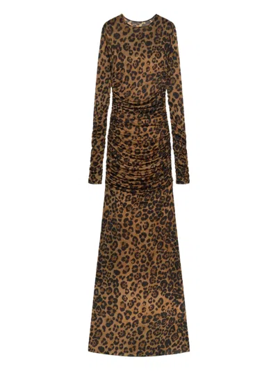 Blumarine Leopard-print Ruched Dress In Blue
