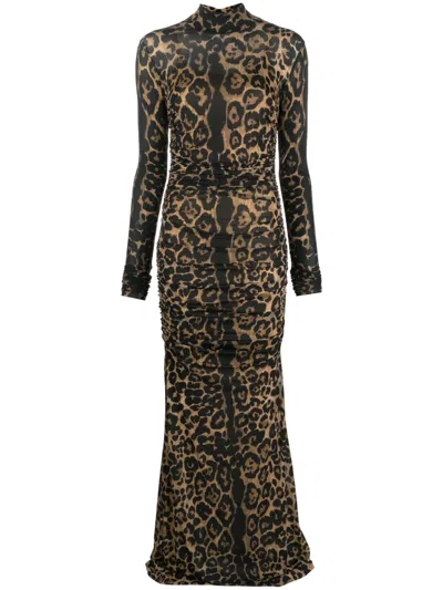 Blumarine Leopard-print Ruched Dress In Black