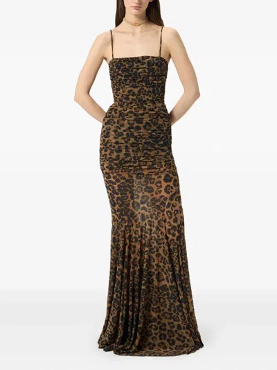 Blumarine Leopard-print Ruched Gown In Brown