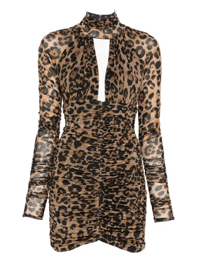 Blumarine Leopard-print Ruched Mini Dress In Animal Print