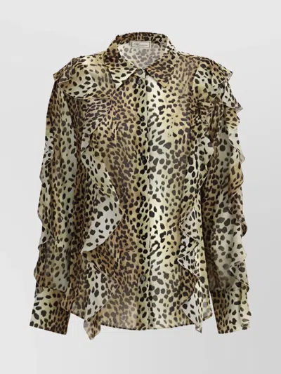 BLUMARINE LEOPARD PRINT SILK CHIFFON SHIRT