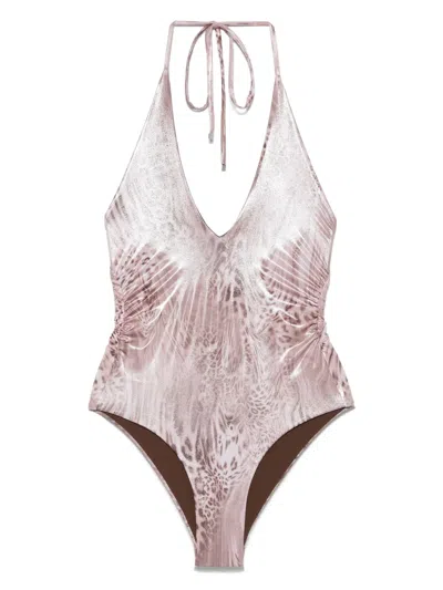 Blumarine Leopard-print Swimsuit In Neutral