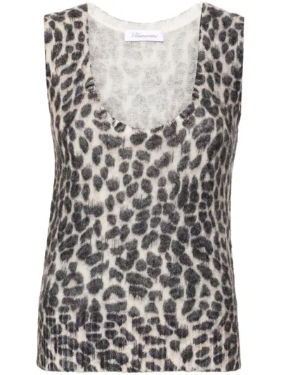 Blumarine Leopard-print Tank Top In Brown