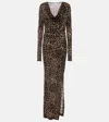 Blumarine Leopard-print Wool Jersey Maxi Dress In Brown