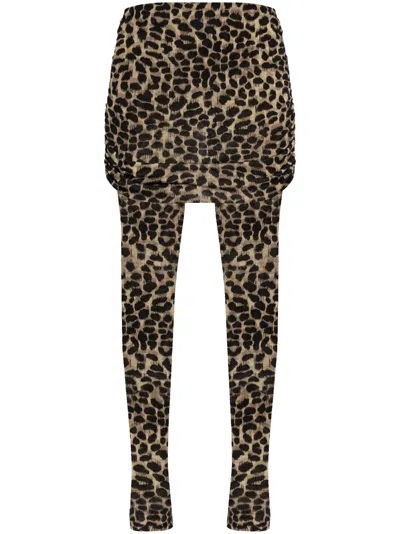 Blumarine Leopard-print Wool Leggings In Brown