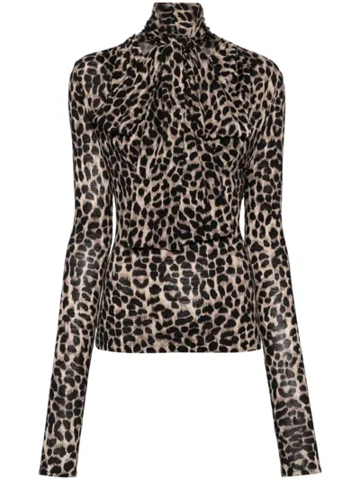 Blumarine Leopard-print Wool Top In Brown