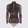 Blumarine Sleeved Animal Print Top In Brown