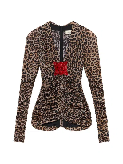 Blumarine Leopard-print Ruched Blouse In Animal Print