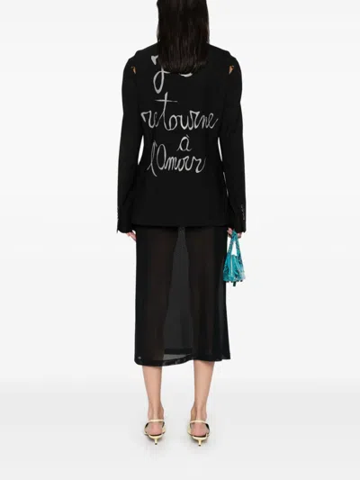 Blumarine Lettering-print Single-breasted Blazer In Black