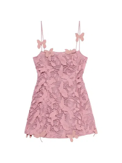 Blumarine Butterfly-applique Lace-work Mini Dress In Pink