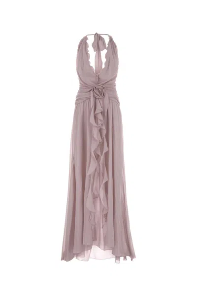 Blumarine Lilac Georgette Long Dress In Grey