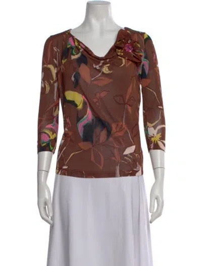 Pre-owned Blumarine Linen Floral Print Blouse In Brown