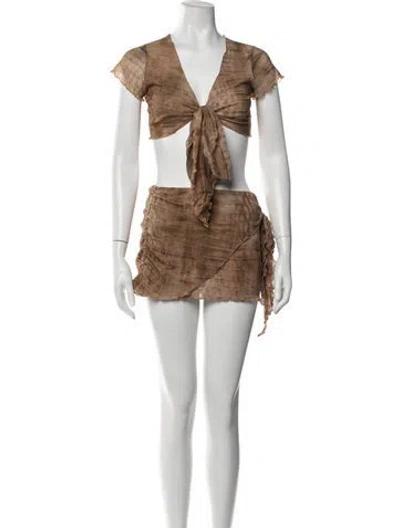 Pre-owned Blumarine Linen Printed Skirt Set In Brown