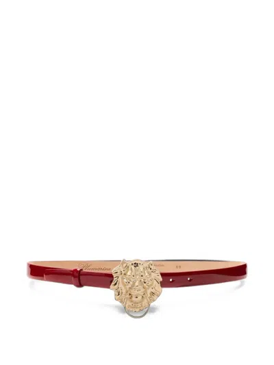 Blumarine Lion-head Patent Leather Belt In Red