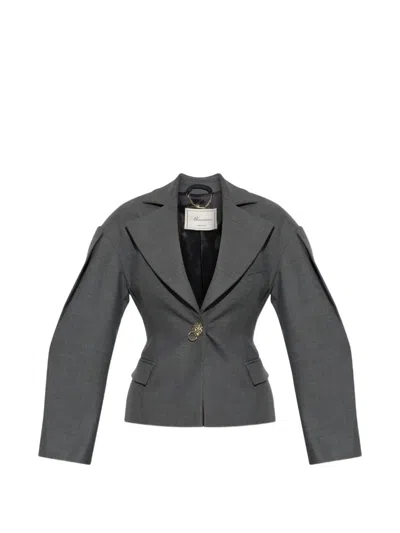 Blumarine Lion-head-button Jacket In Gray