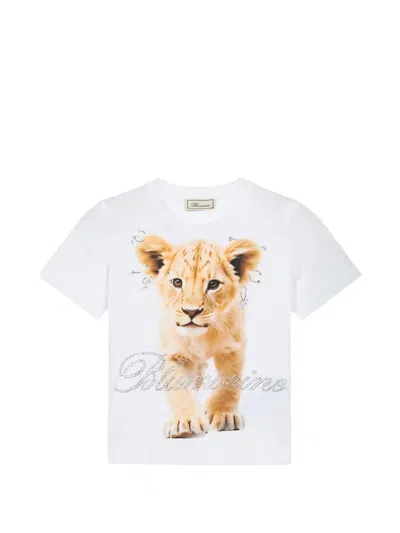 Blumarine Lion-print Crystal-logo T-shirt In White