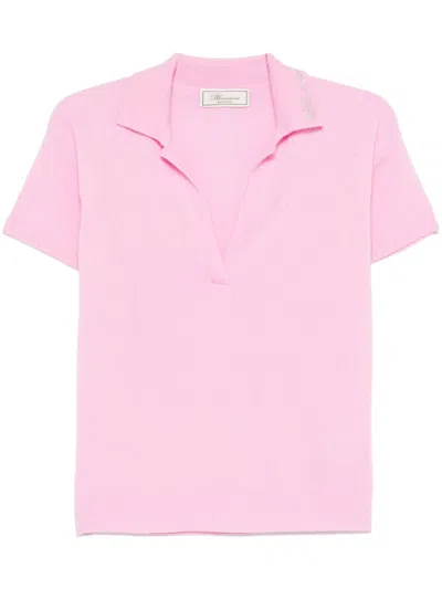 Blumarine Logo-appliqué Polo Top In Pink