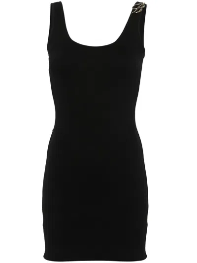 Blumarine Logo-appliqué Ribbed Mini Dress In Black