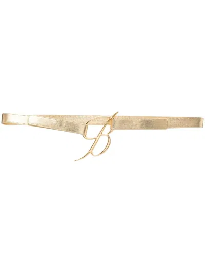 Blumarine Logo-buckle Leather Belt In Gold