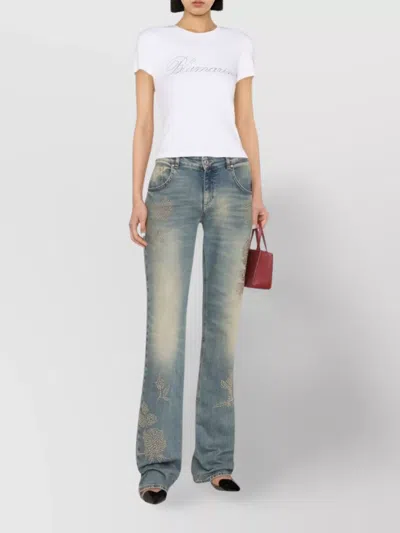 BLUMARINE LOGO COTTON CREW NECK T-SHIRT