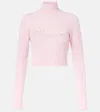 Blumarine Logo Cropped Wool And Cashmere Sweater In Pink
