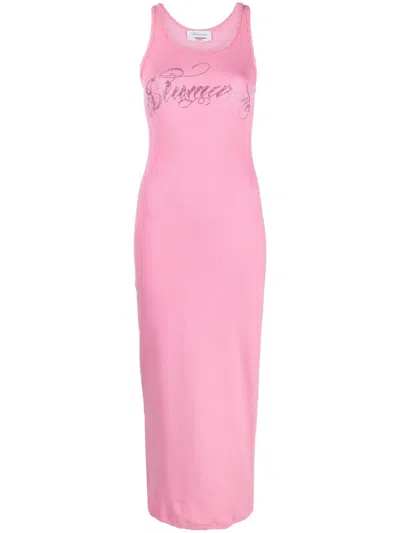 Blumarine Logo Crystal-embelished Sleeveless Top In Pink