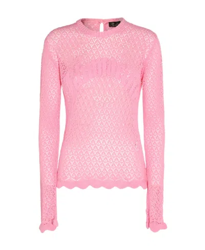 Blumarine Logo-detail Open-knit Top In Pink