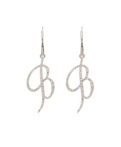Blumarine Silver Pendant Logo Earrings In N0999 Nikel/crystal