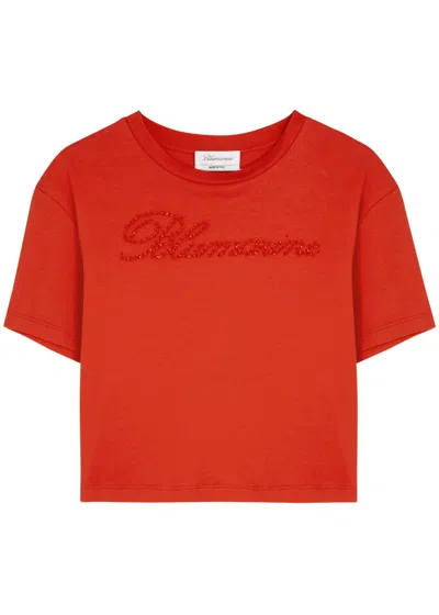 Blumarine Logo-embellished Cotton T-shirt In Red