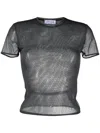 Blumarine Logo-embellished Mesh T-shirt In Grey