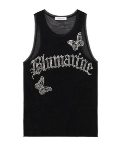 Blumarine Logo-embellishment Mesh Tank Top In Black