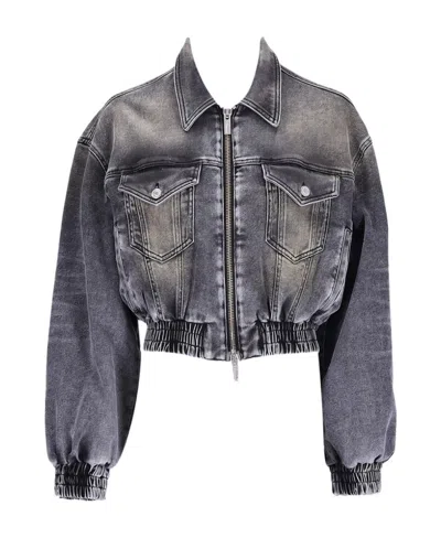 Blumarine Logo-embroidered Cotton Denim Jacket In Gray