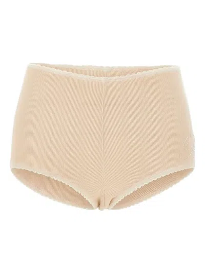 Blumarine Cotton Culotte Rhinestone Shorts In Neutral