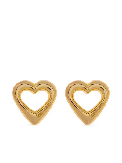 Blumarine Logo-engraved Heart Earrings In Gold