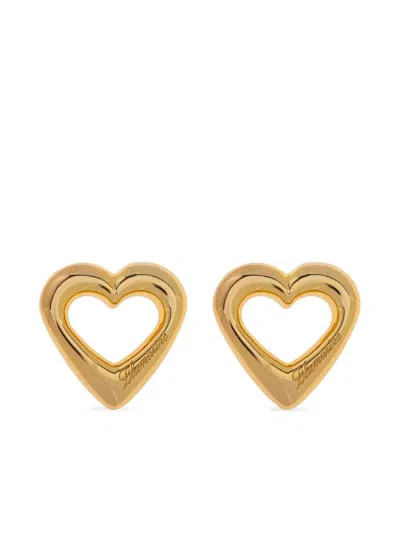 Blumarine Logo-engraved Heart Earrings In Gold