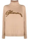 Blumarine Logo-intarsia Jumper In Neutrals