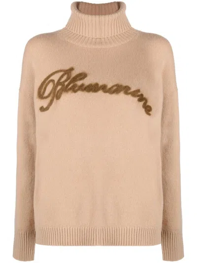 Blumarine Logo-intarsia Jumper In Beige