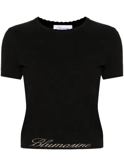 Blumarine Logo-jacquard T-shirt In Black