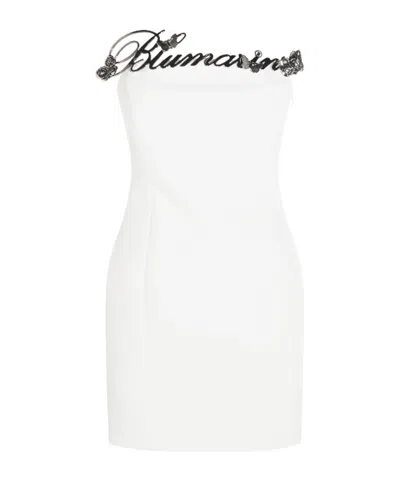 Blumarine Logo Lettering Mini Dress In White