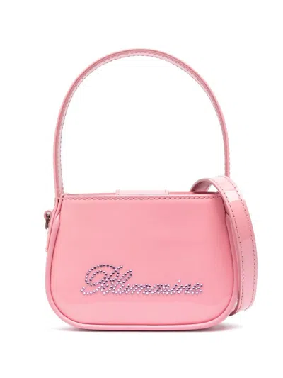 Blumarine Rhinestone-logo Leather Tote Bag In Pink